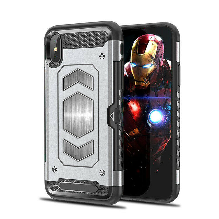 Protectores para celular  para Apple  iPhone X / Xs Funda reforzada con porta tarjeta Plateado